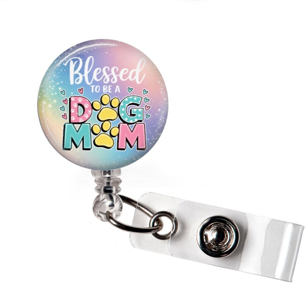 Blessed To Be A Dog Mom Badge Reel Dog Lover Retractable ID Holder